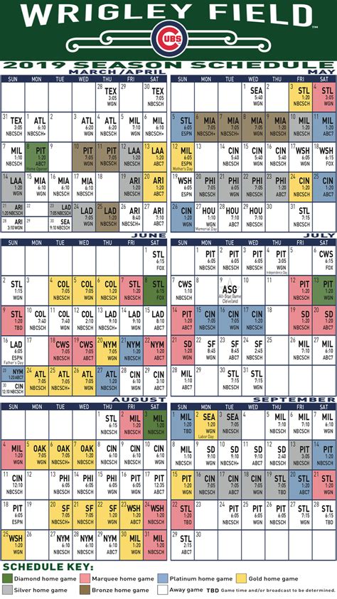 Chicago Cubs Printable Schedule