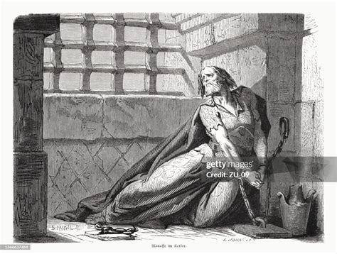 King Manasseh In Babylonian Captivity Wood Engraving Published In 1862 ...