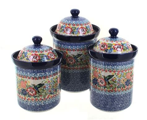 Hummingbird 3 PC Canister Set | Polish pottery, Ceramic canister set ...