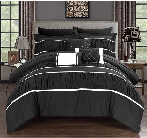 Amazon.com: 10 Piece Queen Black Comforter Set, Stylish Luxury Bedding, Classic Glam Style For ...