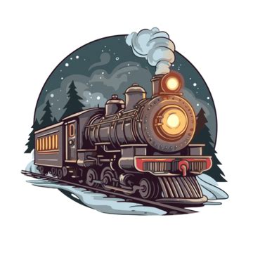 Polar Express Vector, Sticker Clipart Christmas Vintage Steam Train On A Round Background With ...