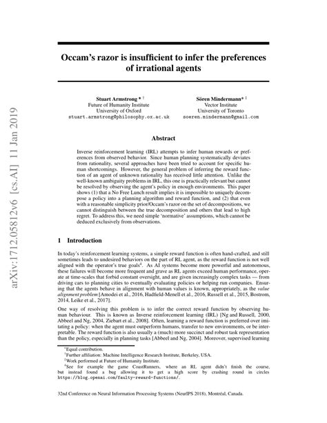 (PDF) Impossibility of deducing preferences and rationality from human policy