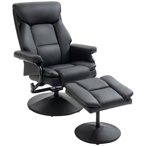 HOMCOM Recliner Chair w/ Ottoman Swivel, Faux Leather, Black - Walmart.com