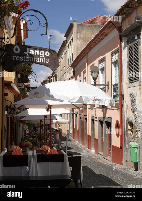 Restaurants in the narrow streets of the old town Funchal Madeira Stock ...