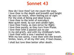 Sonnet 43 'How do I love thee' (Elizabeth Barrett Browning) by Teacher-of-Primary - Teaching ...