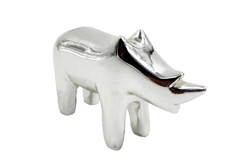 Pure Silver Plated Resin Rhino Statue Home Decor,Showpiece Animal Figu ...