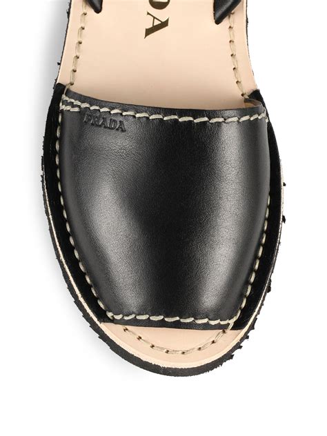 Lyst - Prada Flat Leather Slingback Sandals in Black