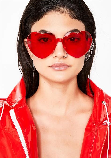 Red Heart Shaped Rimless Sunglasses | Etsy