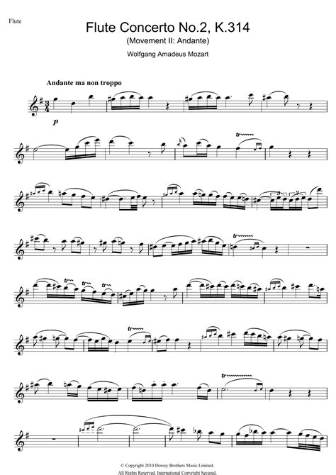 Flute Concerto No. 2, 2nd Movement by Wolfgang Amadeus Mozart Sheet Music for Flute Solo at ...