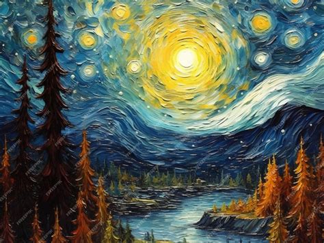 Premium AI Image | A painting of a starry night with the moon in the sky.