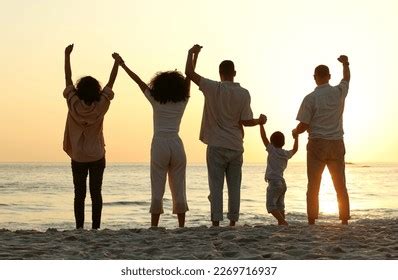 Sunset Holding Hands Cheering Family Beach Stock Photo 2269716937 | Shutterstock