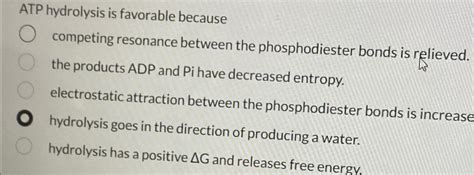 Solved ATP hydrolysis is favorable becausecompeting | Chegg.com