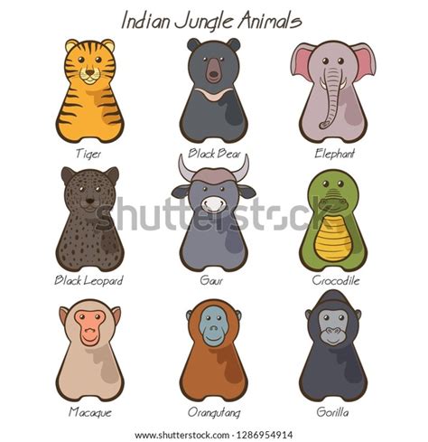 Vector Set Cartoonish Indian Jungle Animalsflat Stock Vector (Royalty ...