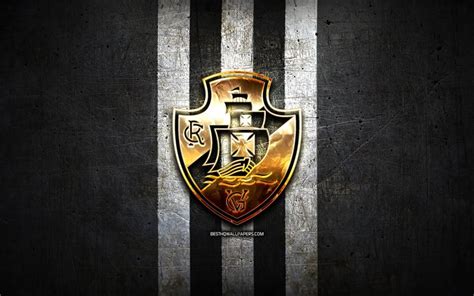 Download wallpapers Vasco da Gama FC, golden logo, Serie A, black metal background, football, CR ...