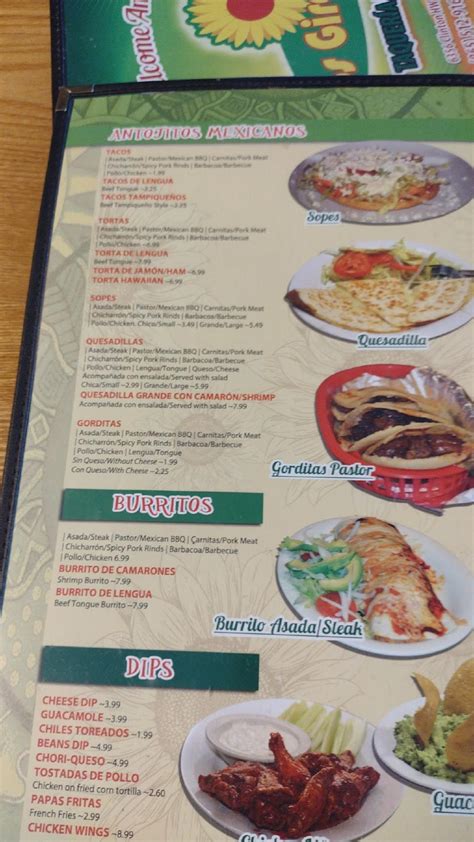 Menu at Los Girasoles restaurant, Knoxville