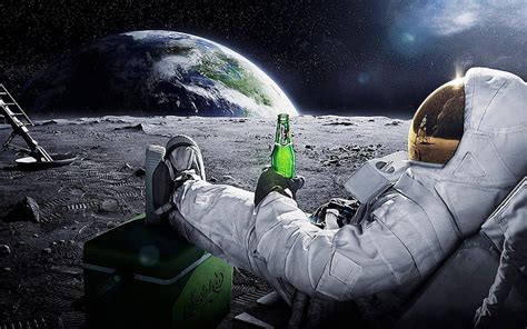 HD wallpaper: astronaut drinking beer on moon while watching earth destroy wallpaper | Wallpaper ...