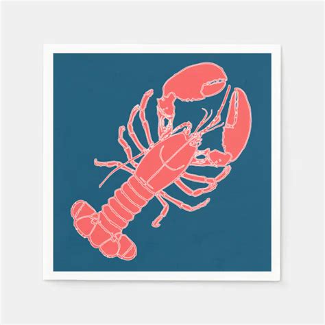 Pink Lobster Dark Blue Seafood Napkins | Zazzle