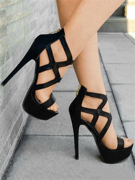 Black Sexy Sandals High Heel Sandals Open Toe Strappy Sandal Shoes For ...