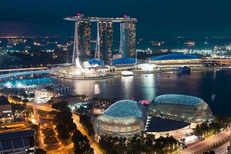 Singapore by night. Aerial view of Marina Bay, Singapore at night , # ...