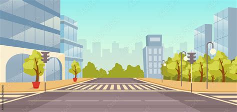 City street flat vector illustration. Cityscape with no people. Urban ...