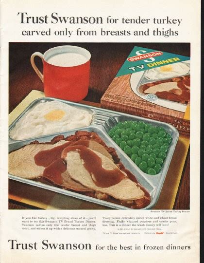 1961 Swanson TV Dinner Vintage Ad "tender turkey"