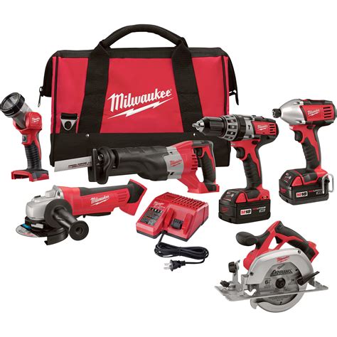 Milwaukee M18 Li-Ion Cordless Power Tool Set — 6-Tool Set, 2 Batteries, Model# 2696-26 ...