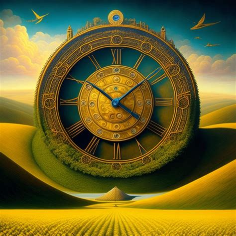 stillewillem: giant clock in golden wheat fields and hills