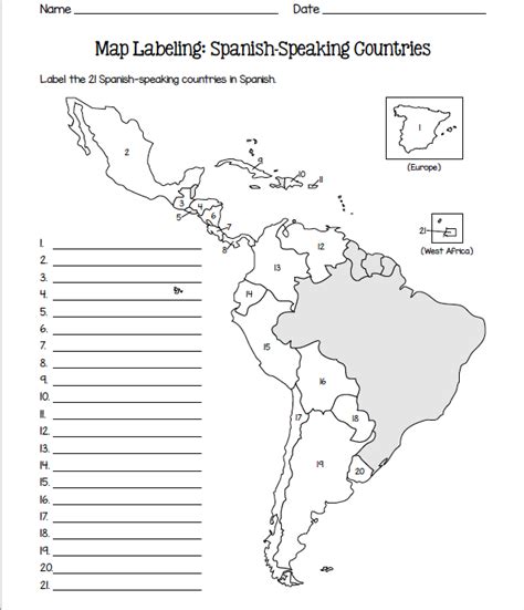 Map Of Spanish Speaking Countries And Capitals Printables Highlighted ...