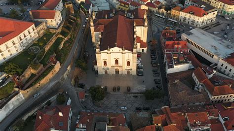 Front View Of Leiria Cathedral Sunlit At Dusk In Leiria, Portugal. - aerial descend 14637049 ...