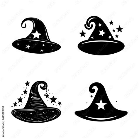 set of different halloween hat vector. witch hat element silhouette ...