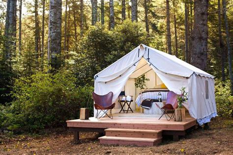 The tents are perched on platforms that extend into a private deck made ...