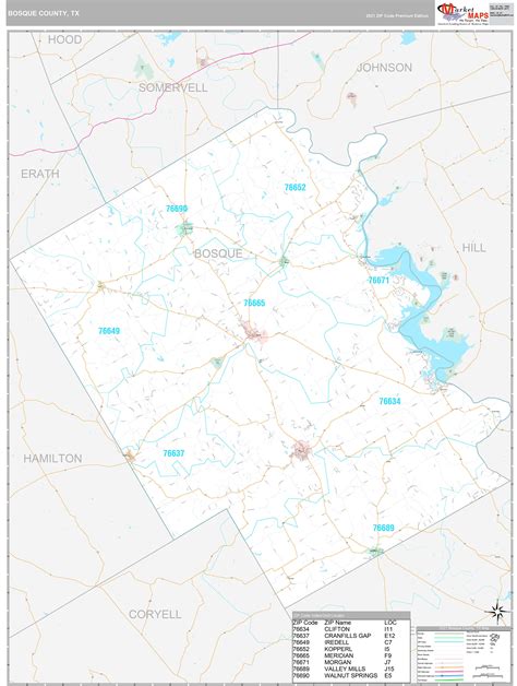 Bosque County, TX Wall Map Premium Style by MarketMAPS - MapSales.com