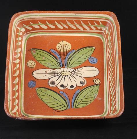 Details about Dish Platter Plate Vintage Mexican Ceramic Flower Rustic ...