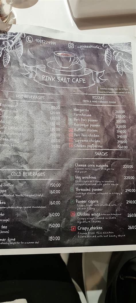 Menu at Pink Salt Cafe, Hubballi