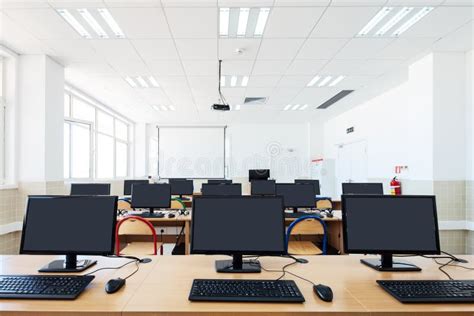 University Classroom with Computers Stock Image - Image of desk ...