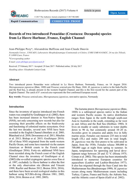 (PDF) Records of two introduced Penaeidae (Crustacea: Decapoda) species from Le Havre Harbour ...