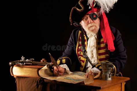 Pirate Drawing a Treasure Map Stock Image - Image of portrait, quill ...