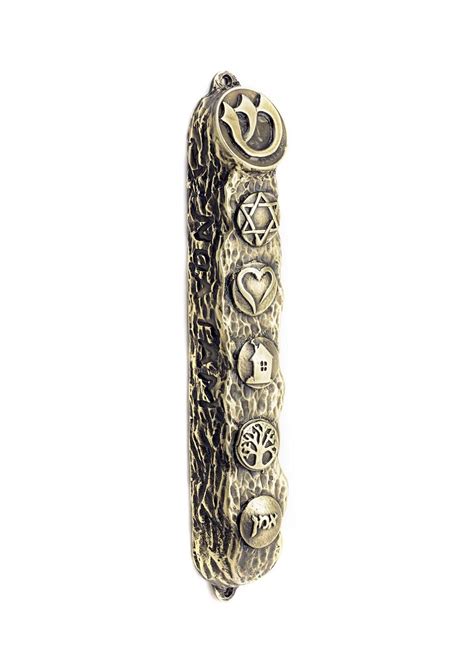 Mezuzah with Bright Symbols & Blessings in Bronze - Big (16cm) | Mezuzah, Bronze, Judaica gifts