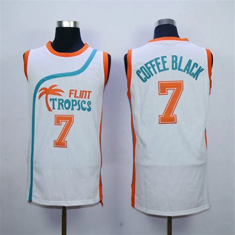 Coffee Black Jersey #7 Flint Tropics Basketball Jersey #33 Moon Semi Pro Stitched Movie ...