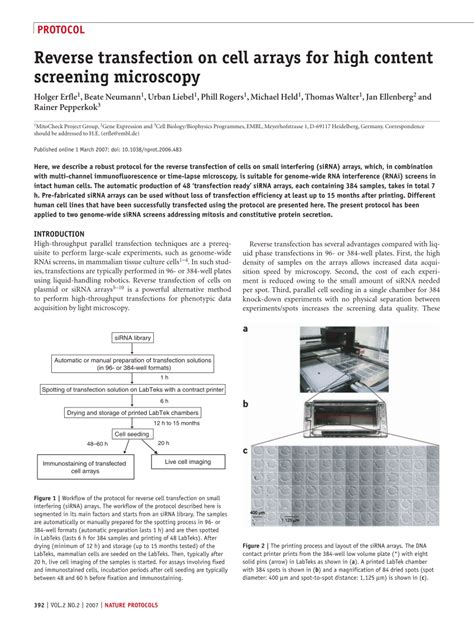 (PDF) Reverse transfection on cell arrays for high content screening microscopy