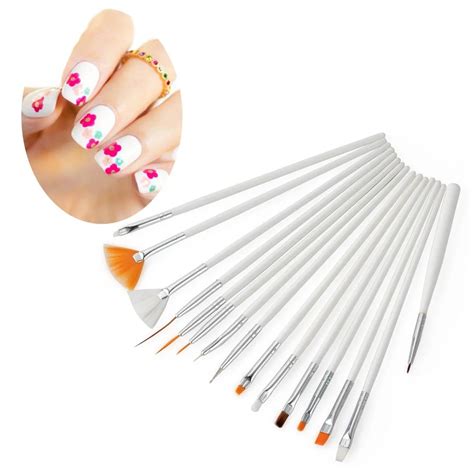 15pcs Professional Nail Art Brushes Set White Design Painting Nail Art Pen Brush for False Nail ...