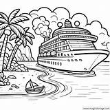 Coloriage Bateau De Croisière Au Large Dune île Tropicale sketch template