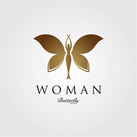 beauty, flying, woman, vintage, butterfly, logo, design, illustration, retro, gold, golden ...