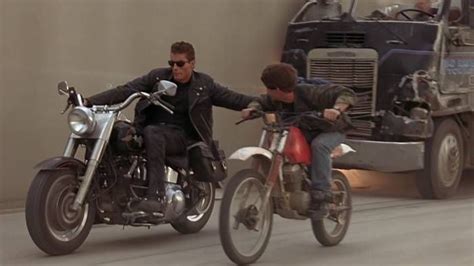 In Terminator 2: Judgement Day (1991) there is a clear shot of Arnold Schwarzenegger's stunt ...