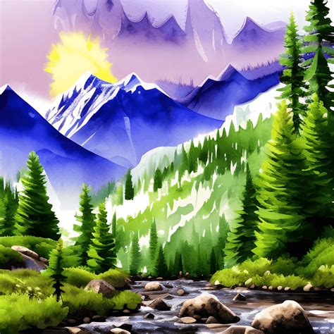 Mountain Landscape in Watercolor · Creative Fabrica