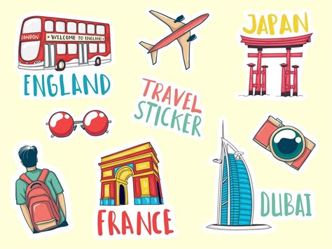 Colorful Hand Drawn Travel Stickers Collection 2150243 Vector Art at ...