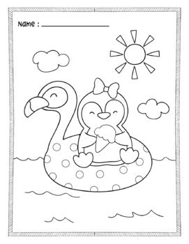 Summer penguin coloring pages (End-of-The-Year Parties/Activities/Fun)