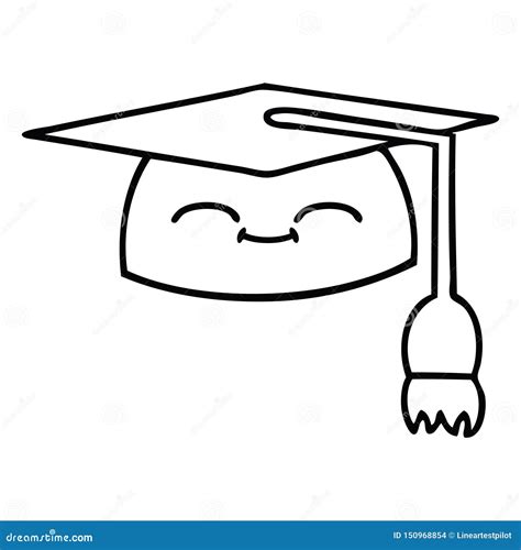 A Creative Line Drawing Cartoon Graduation Hat Stock Vector - Illustration of retro, freehand ...