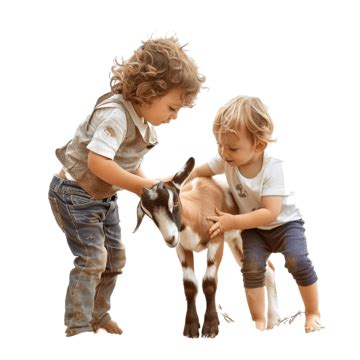 Two Kids Playing With Goat, Agriculture, Boy, Care PNG Transparent Image and Clipart for Free ...