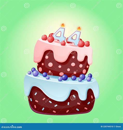 Forty Four Years Birthday Cake With Candles Number 44. Cute Cartoon ...